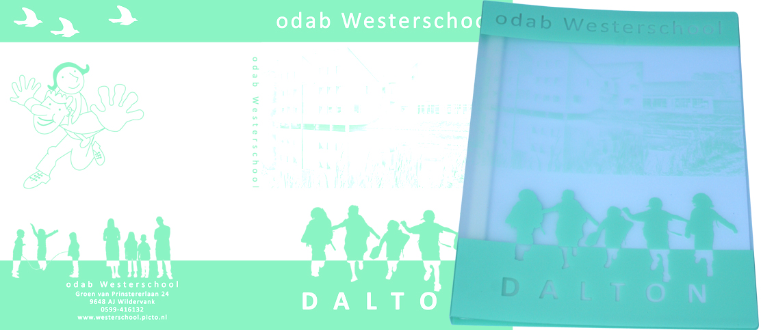 Nieuwe rapportmap in zeefdruk bedrukt voor ODAB Westerschool in Wildervank.