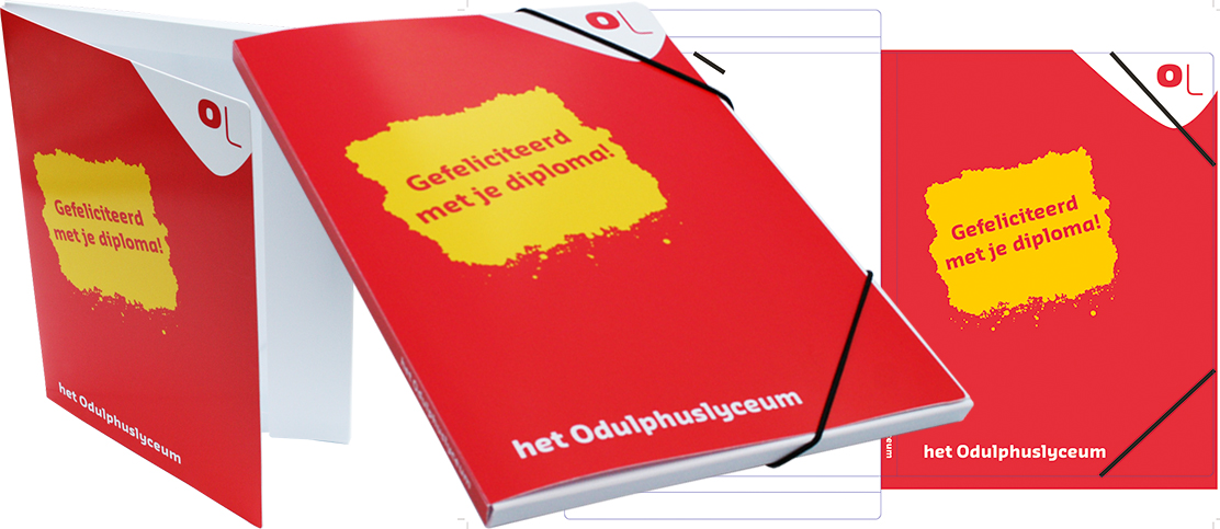 Elasto diploma cassette van het Odulphus in Tilburg in 2 kleuren zeefdruk bedrukt.
