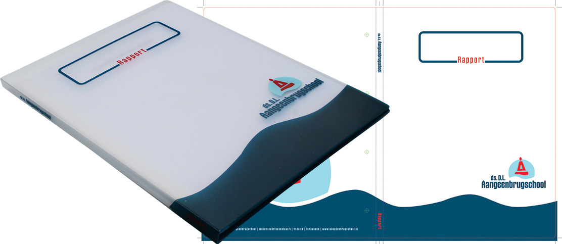 Rapport hechtmap voor Ds. D.L. Aangeenbrugschool in Terneuzen in 3 kleuren zeefdruk bedrukt