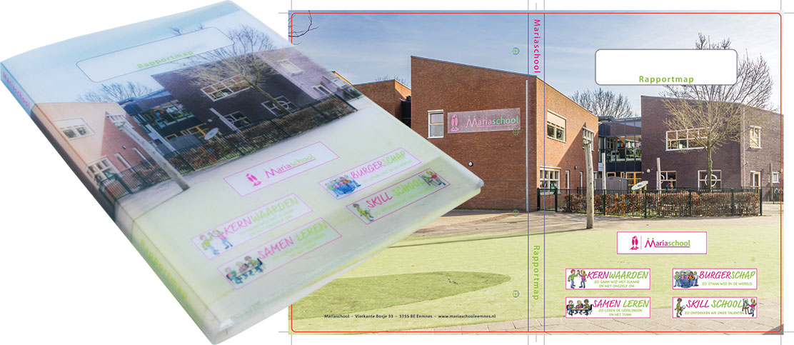 Rapport snelhechtermap voor de Mariaschool in Eemnes is in full colour digitaal bedrukt.