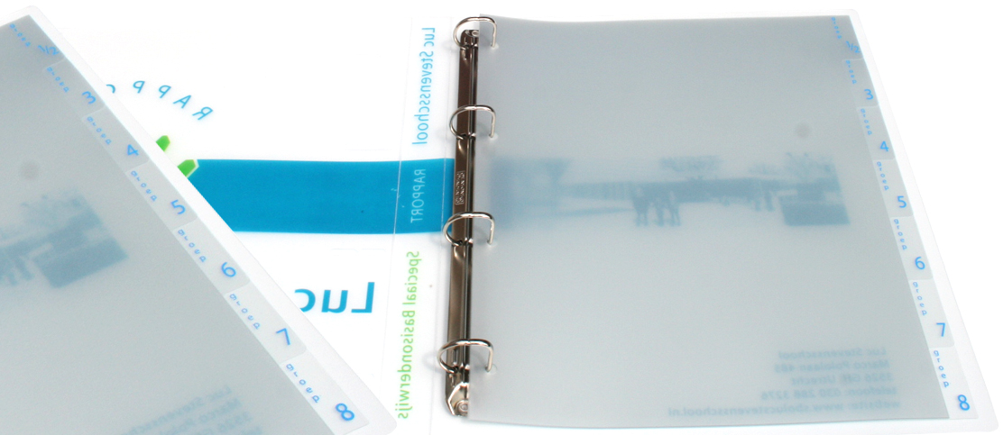 7-delige tabbladen transparant, tekst blauw