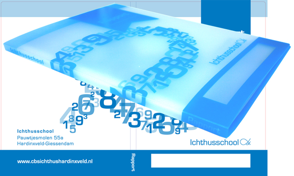 Vis als het symbool gecombineerd met de naam siert de nieuwe rapportmap van de Ichthusschool in  Hardinxveld-Giessendam.