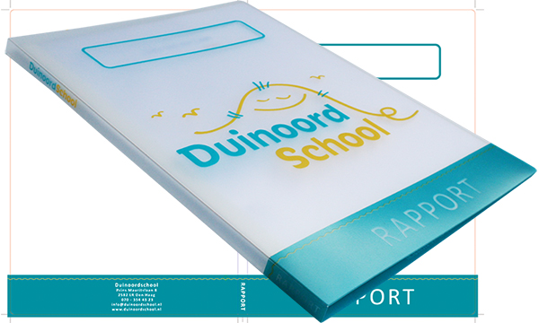 Nieuwe rapportmap in zeefdruk gedrukt voor de school vlakbij Scheveningen en de duinen: De Duinoordschool!